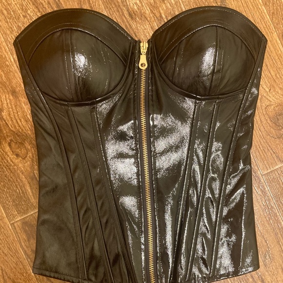 Say What? Tops - New Faux Leather Zip Up Corset Black Small